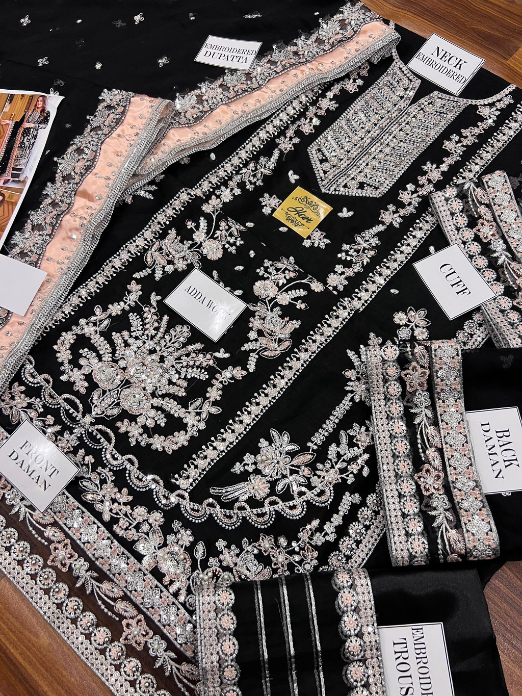 Aneela's Luxury Embroidered Chiffon Wedding Collection- Black With Chiffon Duppata