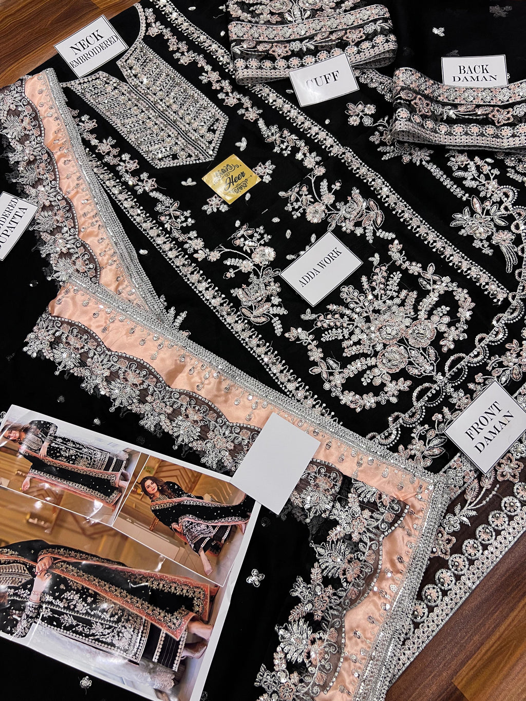 Aneela's Luxury Embroidered Chiffon Wedding Collection- Black With Chiffon Duppata