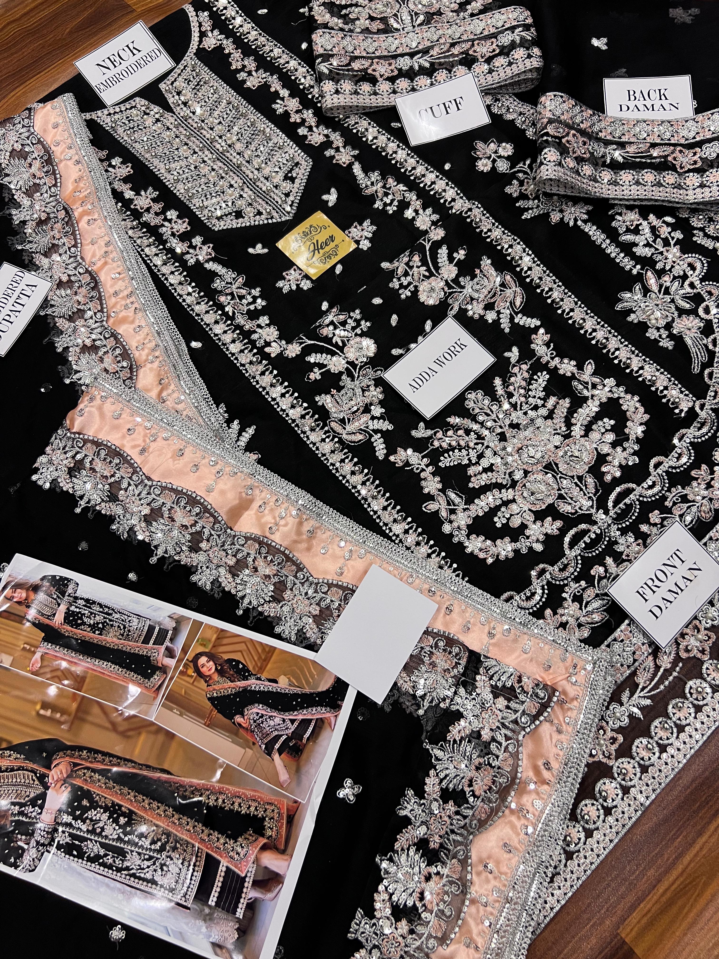 Aneela's Luxury Embroidered Chiffon Wedding Collection- Black With Chiffon Duppata