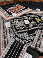 Aneela's Luxury Embroidered Chiffon Wedding Collection- Black With Chiffon Duppata