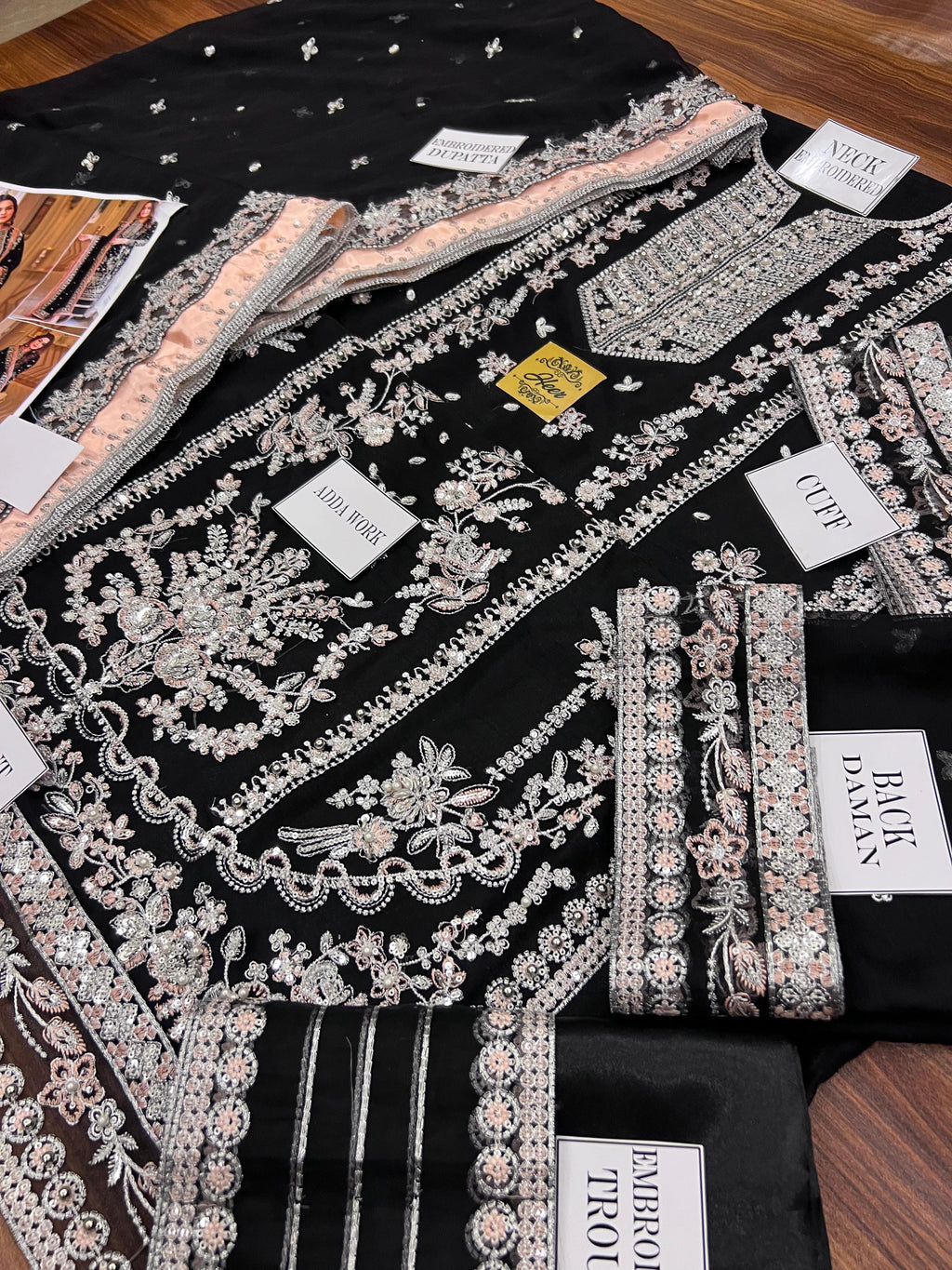 Aneela's Luxury Embroidered Chiffon Wedding Collection- Black With Chiffon Duppata