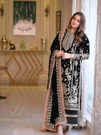 Aneela's Luxury Embroidered Chiffon Wedding Collection- Black With Chiffon Duppata