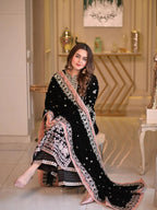 Aneela's Luxury Embroidered Chiffon Wedding Collection- Black With Chiffon Duppata
