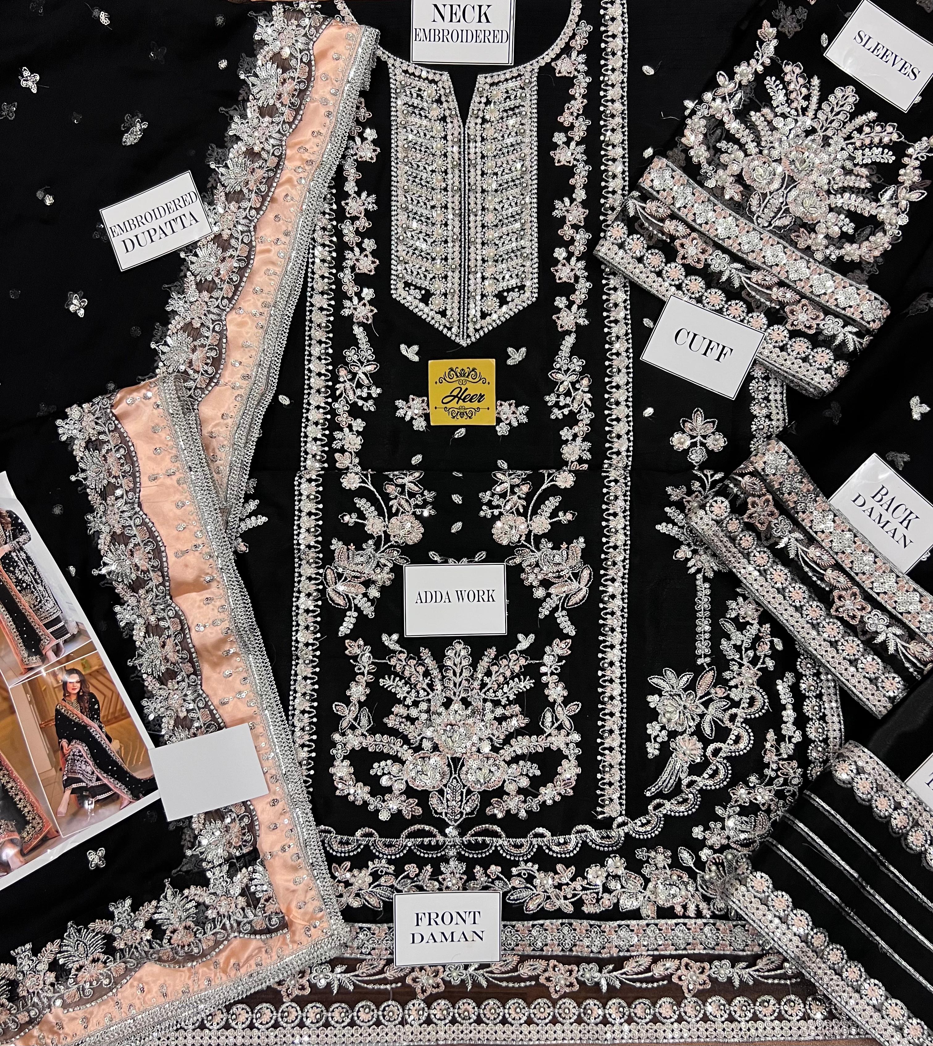 Aneela's Luxury Embroidered Chiffon Wedding Collection- Black With Chiffon Duppata