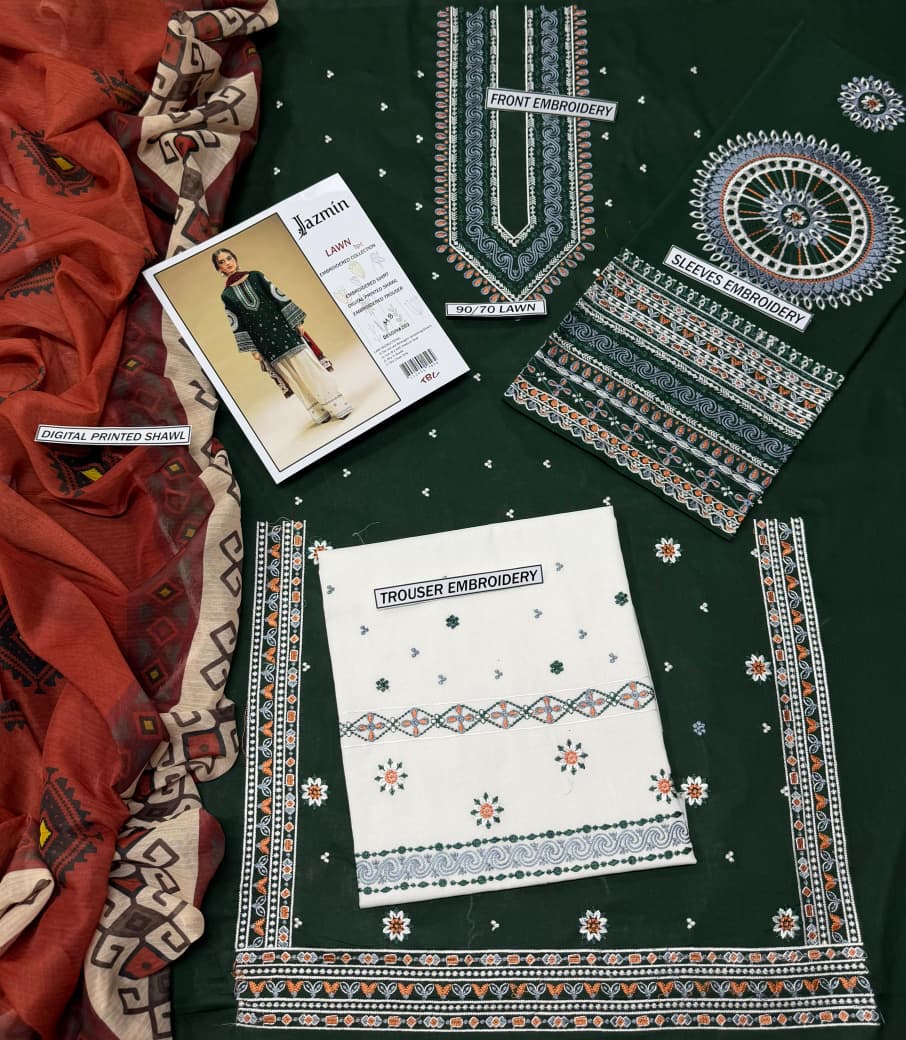 JAZMIN – Pure Lawn 3PC Embroidered Suit