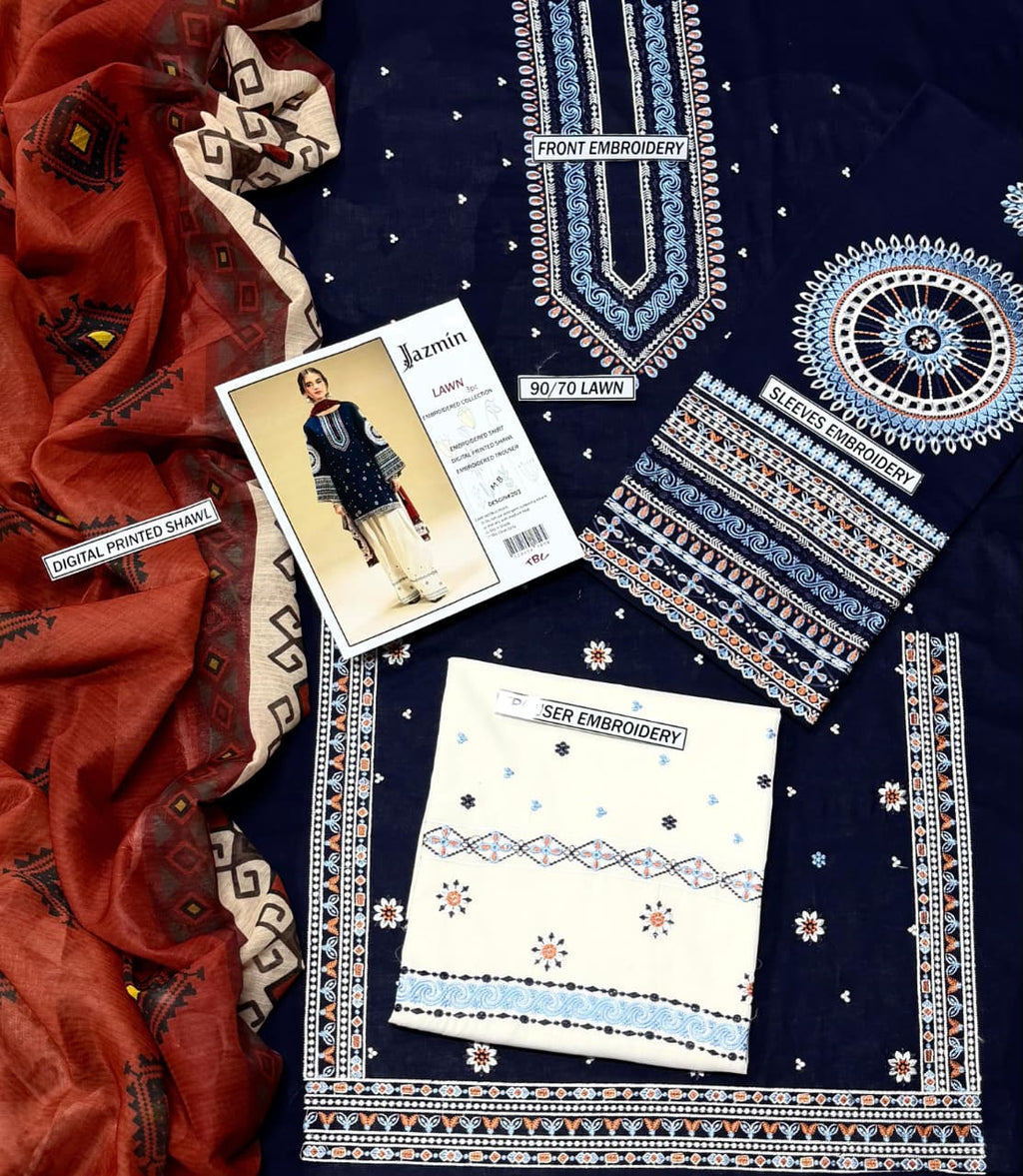 JAZMIN – Pure Lawn 3PC Embroidered Suit