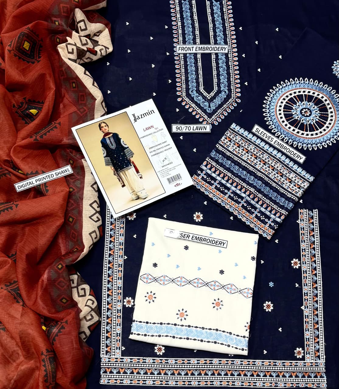 JAZMIN – Pure Lawn 3PC Embroidered Suit