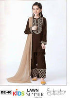 3PC Kids Girls Embroidered Suit (Shirt + Trouser + Dupatta)