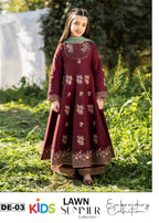 3PC Kids Girls Embroidered Suit (Shirt + Trouser + Dupatta)