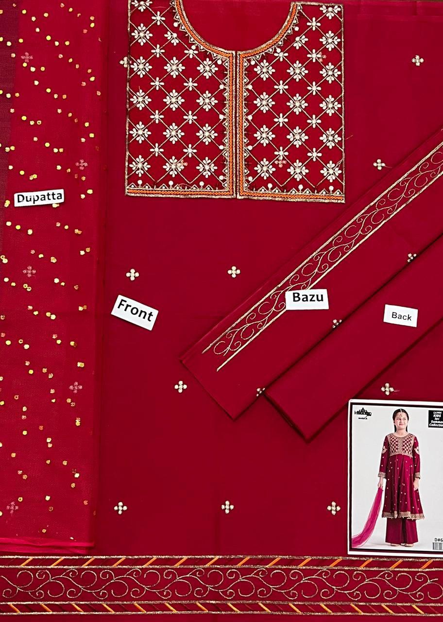 3PC Kids Girls Embroidered Suit (Shirt + Trouser + Dupatta)