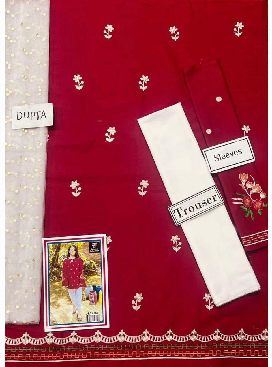 3PC Kids Girls Embroidered Suit (Shirt + Trouser + Dupatta)