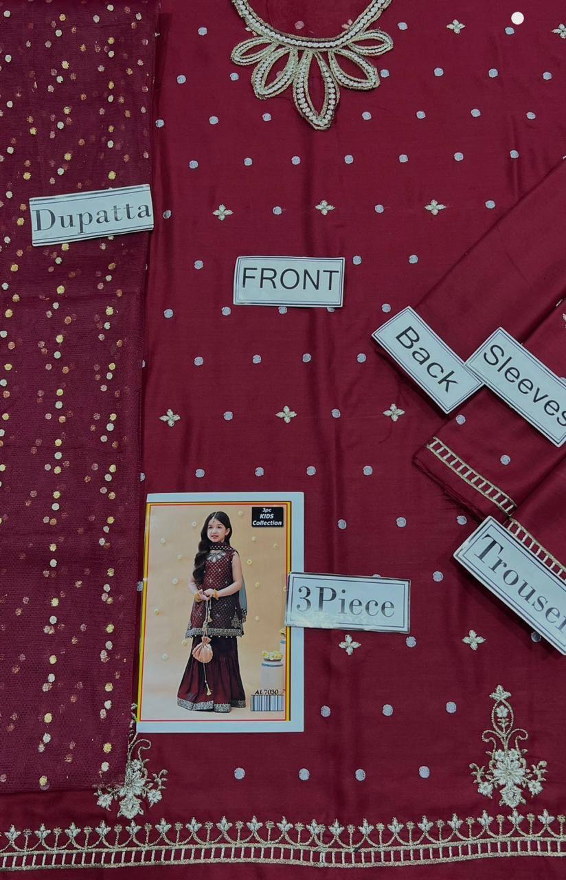 3PC Kids Girls Embroidered Suit (Shirt + Trouser + Dupatta)