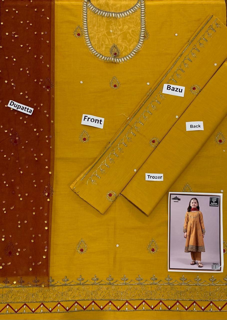 3PC Kids Girls Embroidered Suit (Shirt + Trouser + Dupatta)