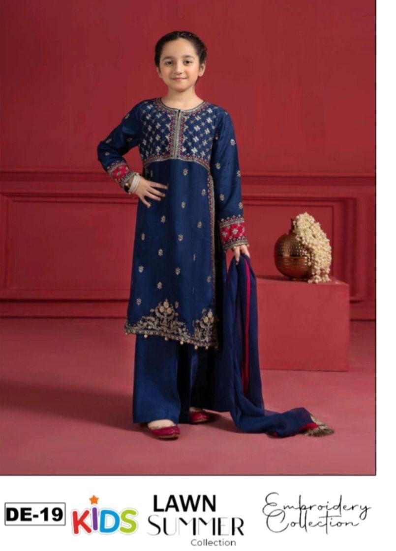 3PC Kids Girls Embroidered Suit (Shirt + Trouser + Dupatta)