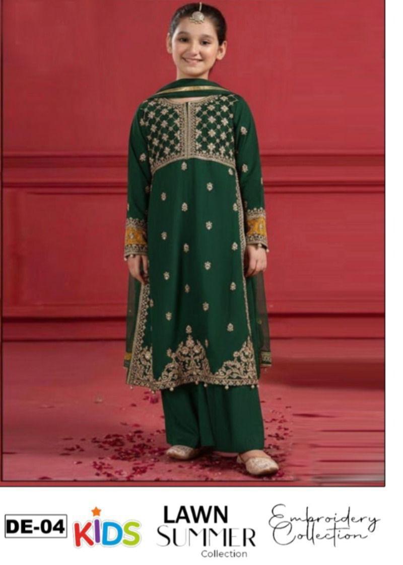 3PC Kids Girls Embroidered Suit (Shirt + Trouser + Dupatta)