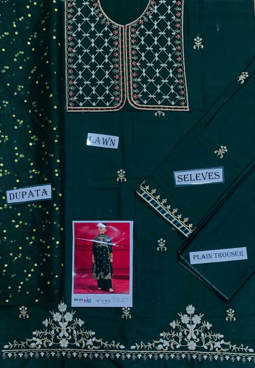 3PC Kids Girls Embroidered Suit (Shirt + Trouser + Dupatta)