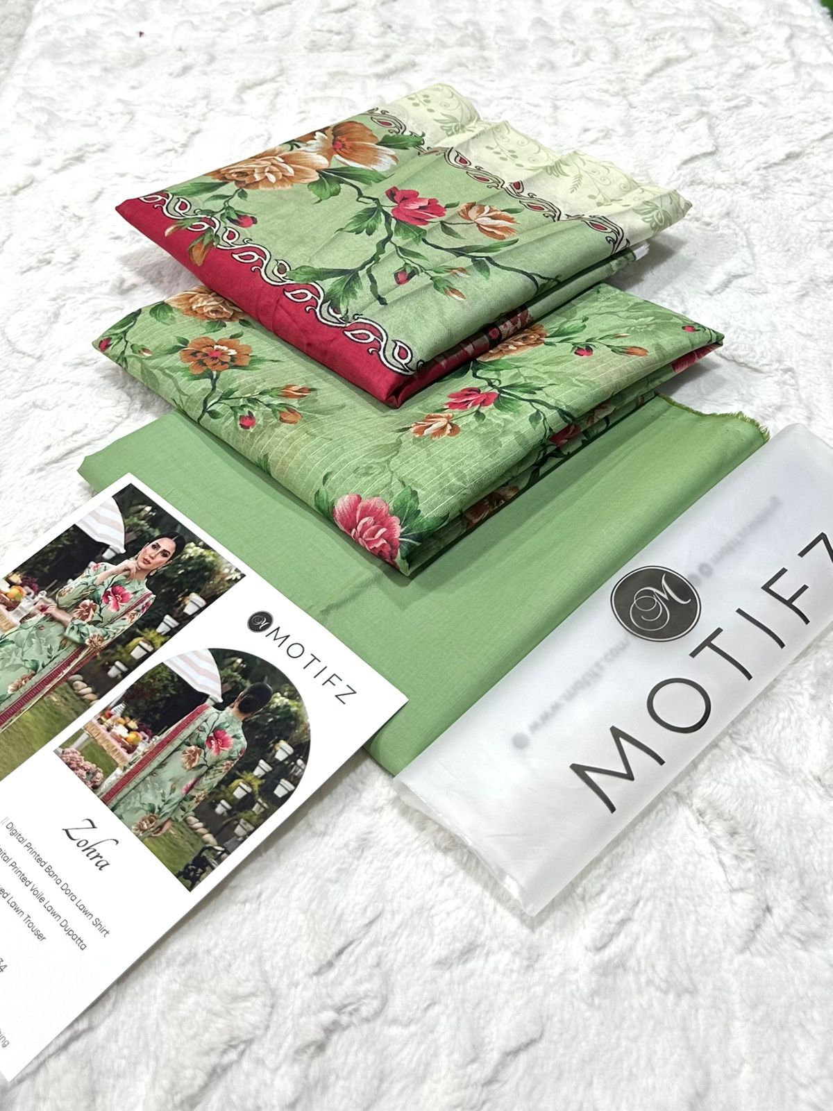 Motifz – Vol Zohra | 03 Pcs Unstitched Lawn Suit