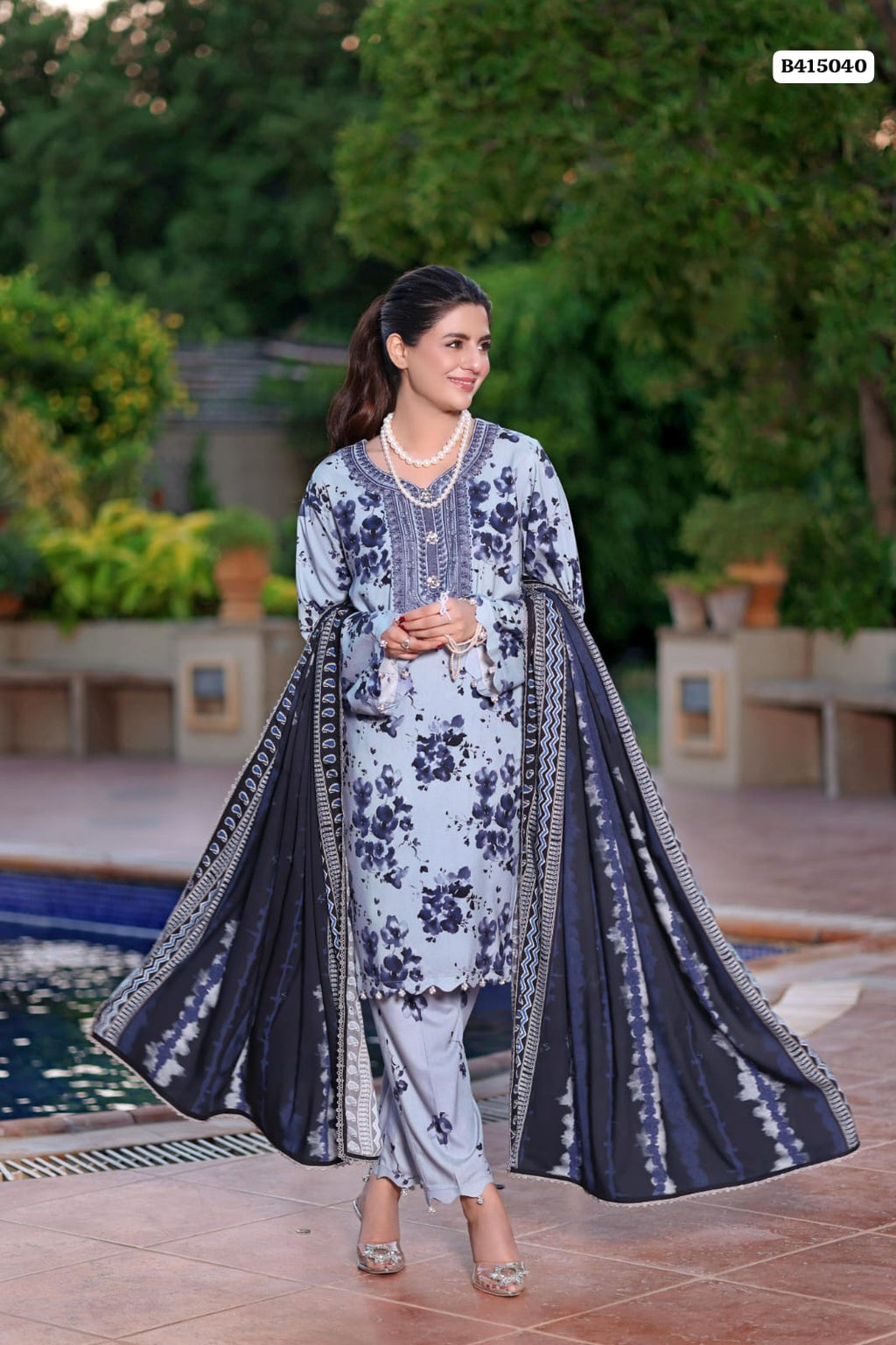 ANEELA – Unstitched 3PC Lawn Suit with Chiffon Dupatta
