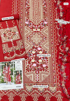 Farasha Eid Collection – Fully Embroidered Lawn 3Pc Suit with Bamber Chiffon Dupatta & Laser Cut Sleeves