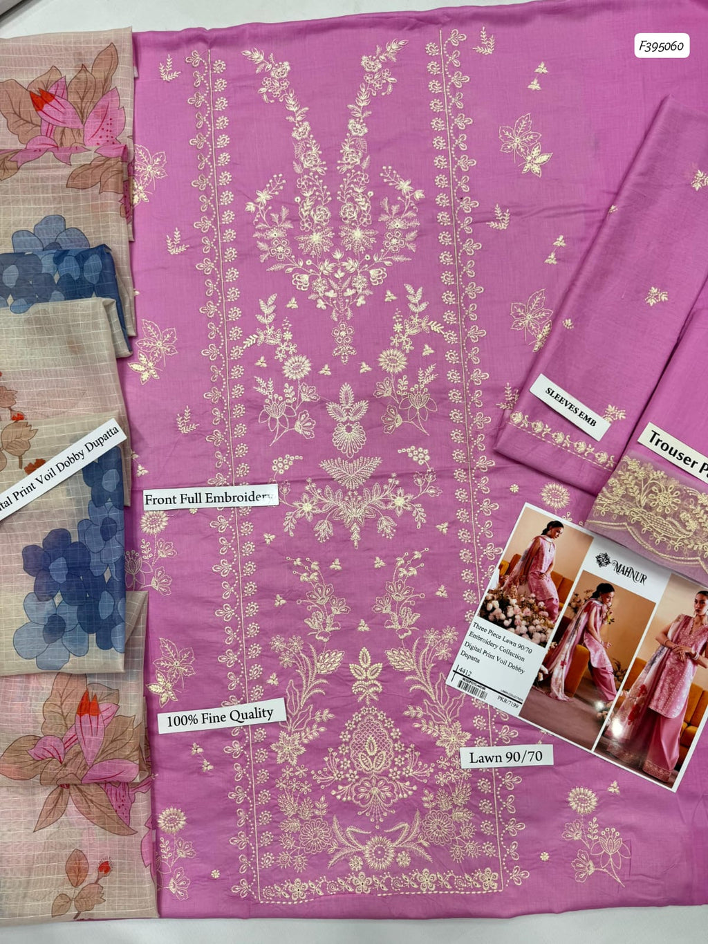 MAHNUR Airjet Lawn Embroidered 3PC Suit with Digital Voil Dobby Dupatta