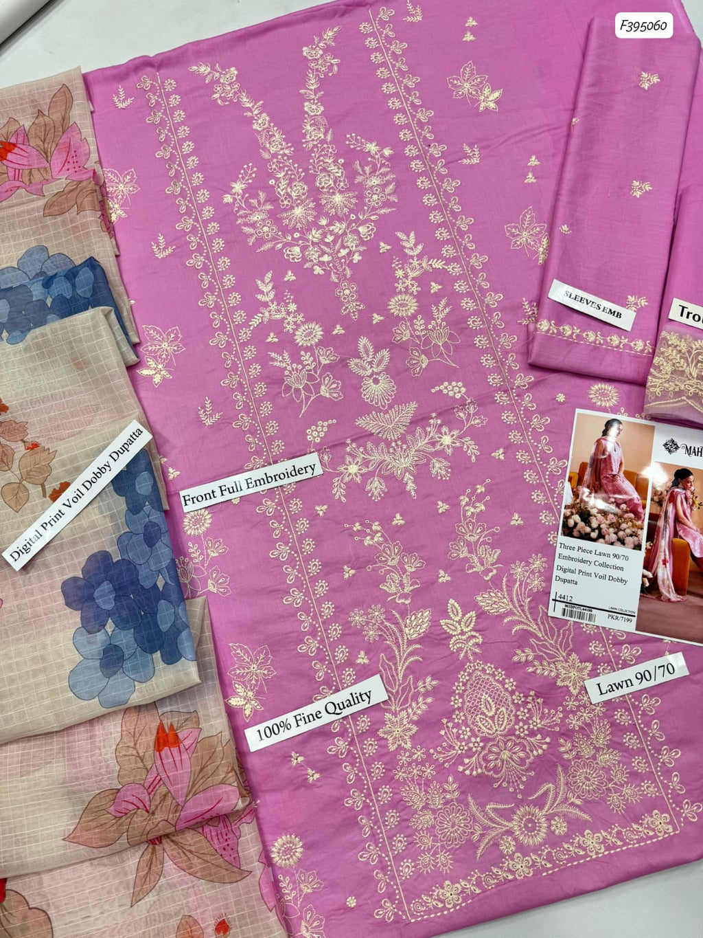 MAHNUR Airjet Lawn Embroidered 3PC Suit with Digital Voil Dobby Dupatta