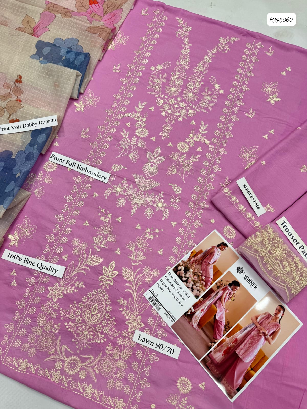 MAHNUR Airjet Lawn Embroidered 3PC Suit with Digital Voil Dobby Dupatta