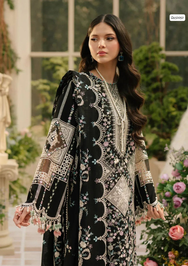 Farasha Eid Collection – Fully Embroidered Lawn 3Pc Suit with Bamber Chiffon Dupatta & Laser Cut Sleeves