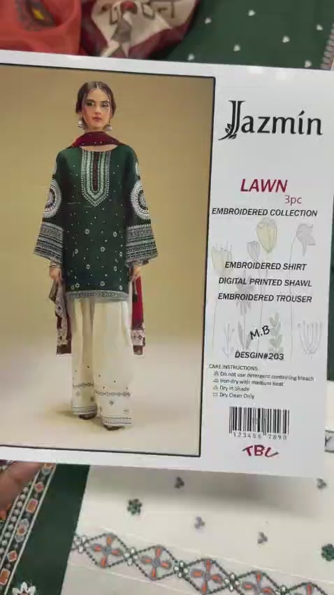 JAZMIN – Pure Lawn 3PC Embroidered Suit